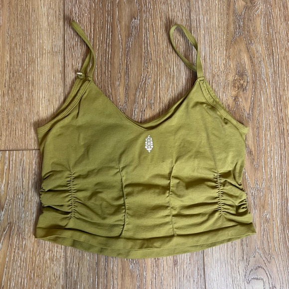 Free Movement Ribbed Ruched Crop Tank Top Olive Green Size M L - Picture 2 of 4